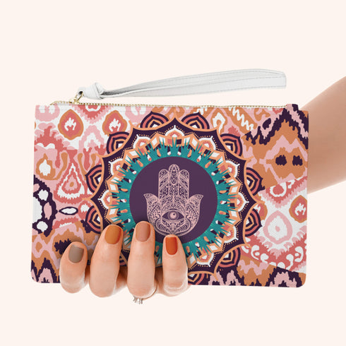 Orange Hamsa Wristlet Handbag